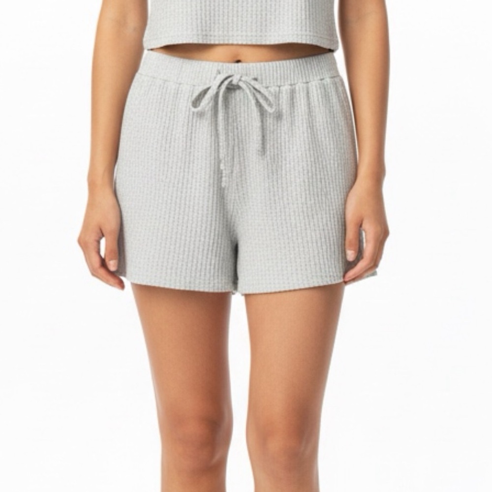 TNA Light Gray Waffle Knit Drawstring Shorts